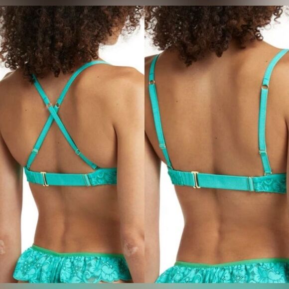 Free People We Are HAH Hook Up Bra Teal Lace Size 30-38 B - Picture 3 of 4